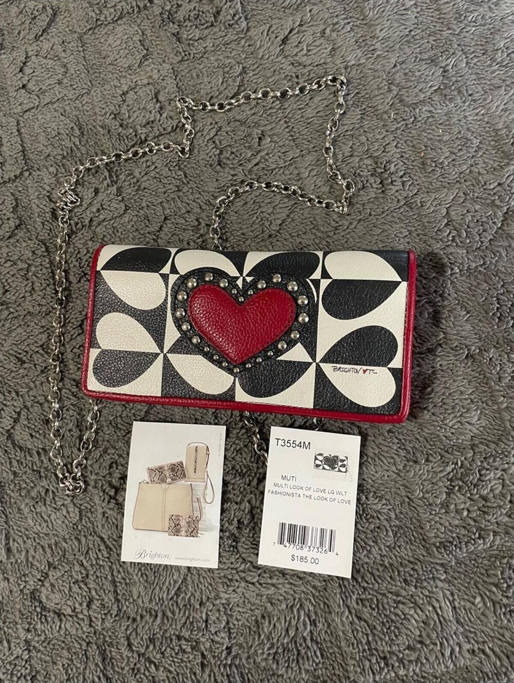 Brighton Black & White Geometric Crossbody with Red Heart Accent
